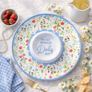 Dolly Parton What Would Dolly Do? Chip & Dip Tray | 12” Floral Serving Platter